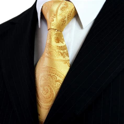 Free Shipping Paisley Solid Gold Yellow Mens Ties Neckties Hanky