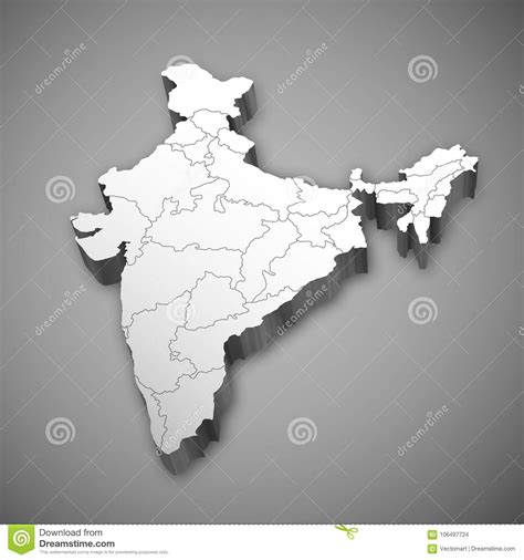 Detailed 3d Map Of India Asia With All States And Country Boundary