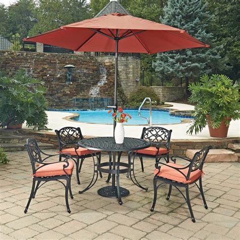 Biscayne Black Round 7 Pc Outdoor Dining Table 4 Arm Chairs With