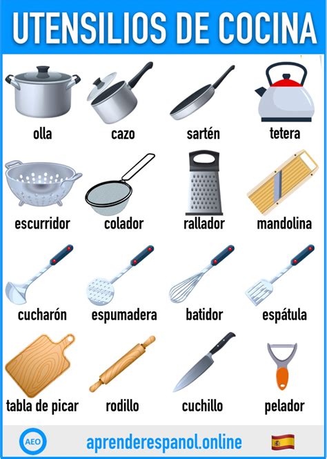 Los Utensilios De Cocina En Español Vocabulario Aprender