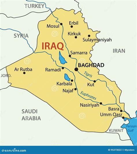 Iraq Vector Map With Single Border Line Boundary Using Green Color Area