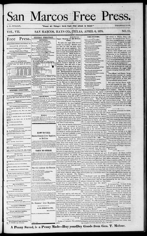 San Marcos Free Press. (San Marcos, Tex.), Vol. 7, No. 22, Ed. 1