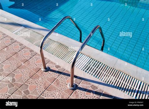 Handrail On The Pool Swimming Pool With Stair Closeup Pool Handrails