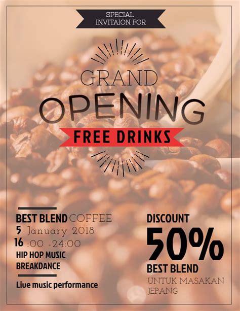 Coffee Shop Grand Opening Flyer Poster Template Design Promotional Design Grand Opening
