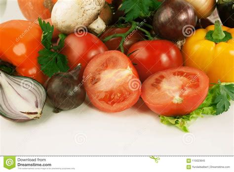 Closeuplots Of Fresh Vegetablesisolated On A White Background Stock