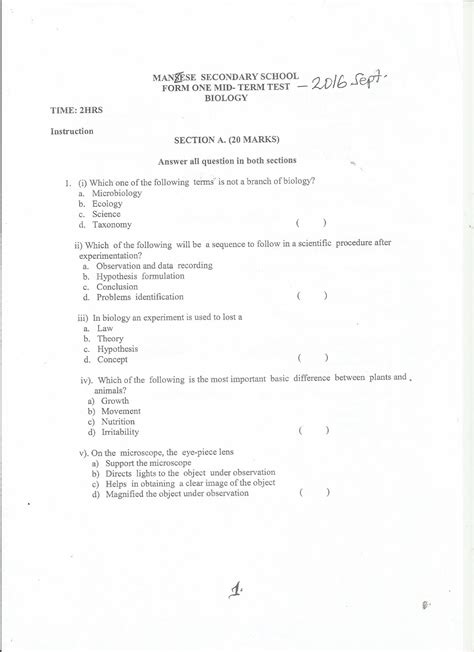 Form One Study Notes And Past Papers Blog Biology Form One