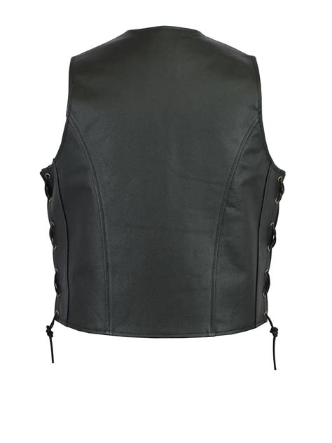 Leather Motorcycle Biker Style Waistcoat Vest Black Side Laced Up