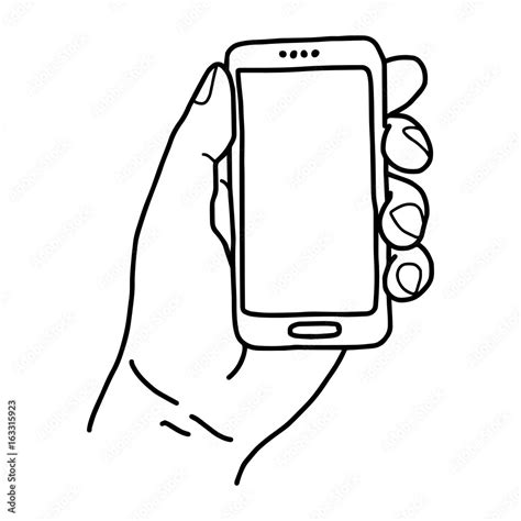 Left Hand Holding Small Mobile Phone Vector Illustration Sketch Hand