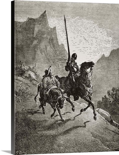 Don Quixote With Sancho Panza 1863 Illustration Of Cervantes Book By