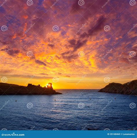 Menorca Sunset In Cala Morell At Ses Torretes Beach Stock Photo Image