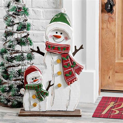 Wooden Snowman And Snowkid Outdoor Statue Kirklands Christmas Door