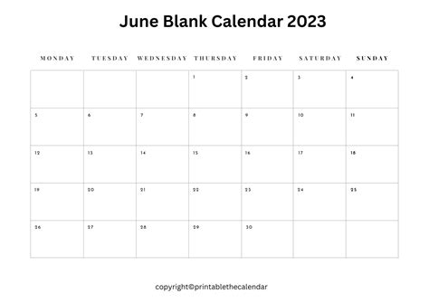 June Blank Calendar 2023 Printable The Calendar