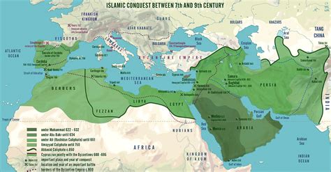 Map Of The Islamic Conquests In The 7th 9th Centuries Illustration
