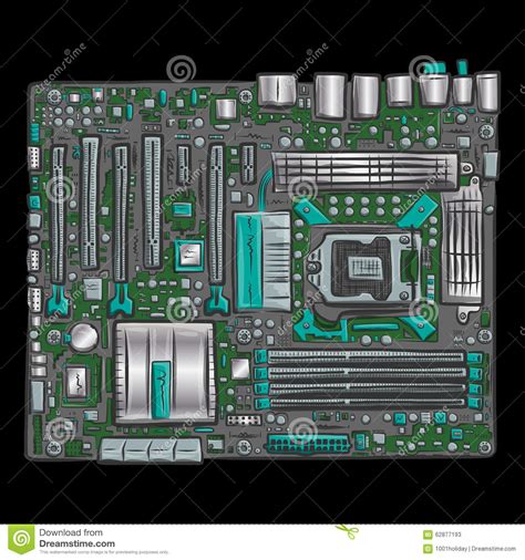 Hand Drawn Motherboard Stock Vector Illustration Of Hardware 62877193