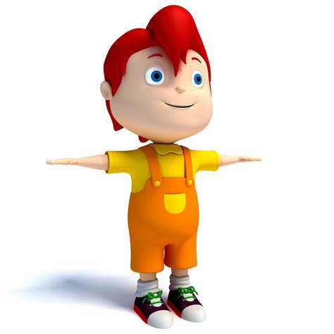 Red Hair Rigged Cartoon Kid Character 3d Model Rigged Cgtrader