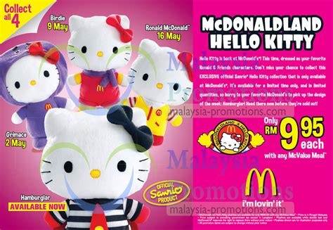After over seven years of absence, hello kitty is back and is dressed up as classic ronald & friends characters in four different designs. McDonalds Hello Kitty 26 Apr 2013 » McDonald's Hello Kitty ...