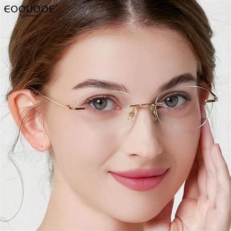 51mm Women Titanium Rimless Oval Design Gold Eyeglasses Frame Prescription Myopia Reading