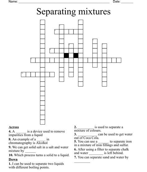 Separating Mixtures Word Search Puzzle Worksheet Acti