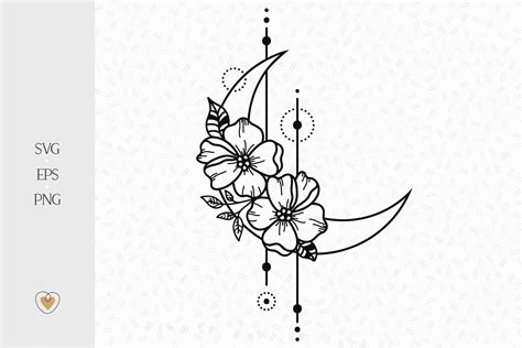 Moon Svg Floral Moon Svg Celestial Svg Crescent Moon Svg By Pretty