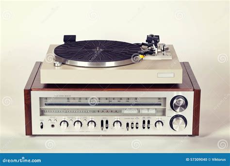 Vintage Stereo Radio Receiver With Record Player Turntable Stock Photo