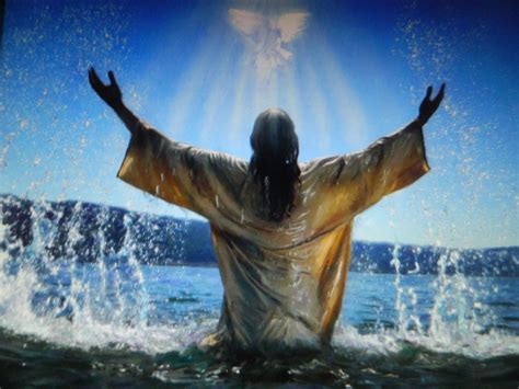 Jesus Being Water Baptised In The Jordan River And The Holy Spirit Of