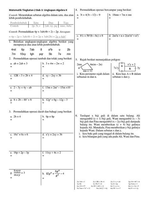 Matematik Tingkatan 2 Bab 3 Ungkapan Algebra II