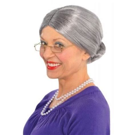 old lady granny grey white mixed grandma mrs santa woman costume wig with bun 54225600194 ebay