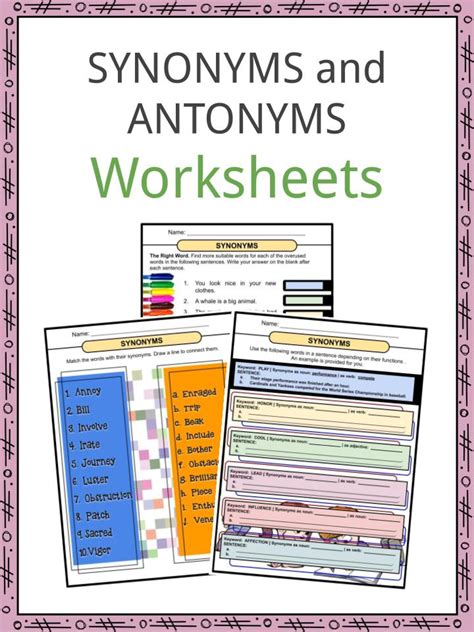 « wild » « boisterous ». Synonyms and Antonyms Worksheets - PDF Study Guide