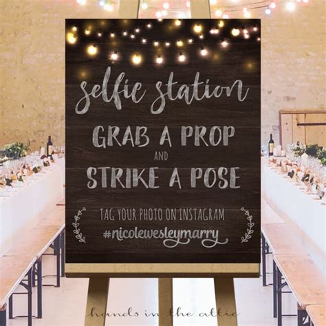 Selfie Station Wedding Hashtag Sign Hands In The Attic