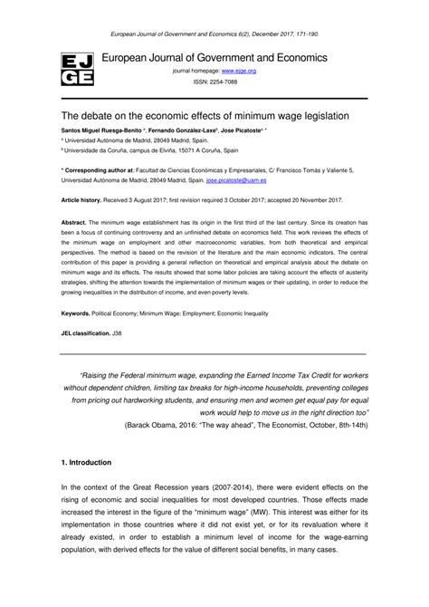 Pdf The Debate On The Economic Effects Of Minimum Wage Legislation