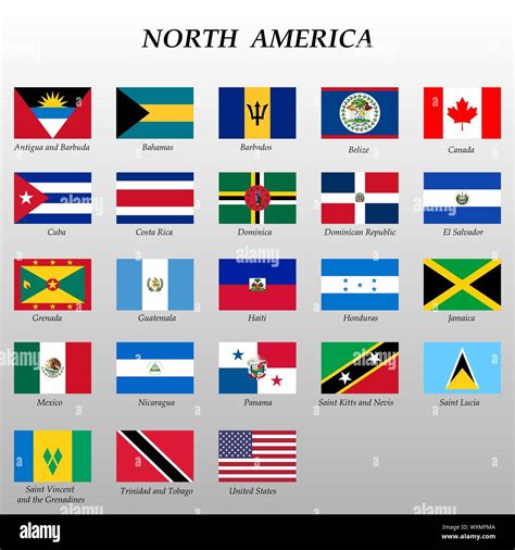 Set Of All Flags Of North America Vector Illustration Stock Vector