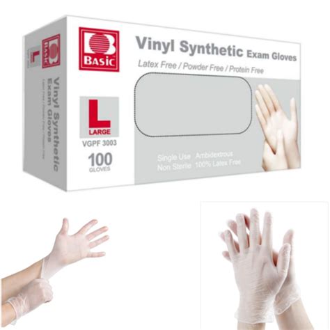 6 Boxes Basic Vinyl Synthetic Exam Gloves Large Latex And Powder For Sale