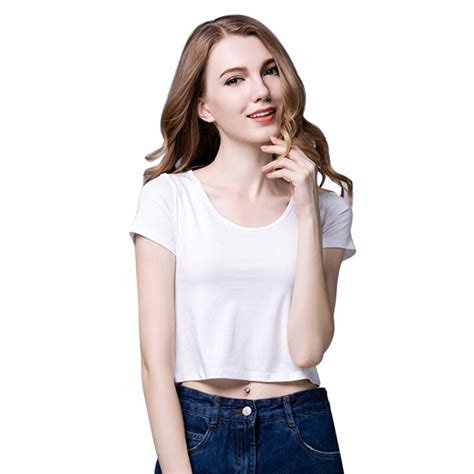 buy sexy exposed navel female t shirt 100 cotton casual tee fashion t shirt