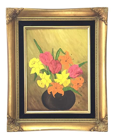 Gold Framed Lilies, Tulips & Daffodils Painting on Chairish.com | Painting, Framed art, Spring art
