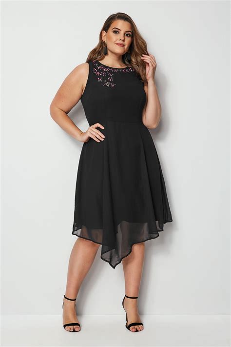 black embellished fit and flare skater dress plus size 16 to 36
