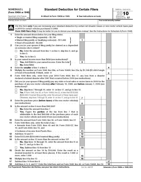 Form 1040 Schedule L Standard Deduction For Certain Filers