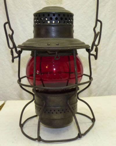 Vtg Old Nycs New York Central System Railroad Rr Lantern W Red Globe