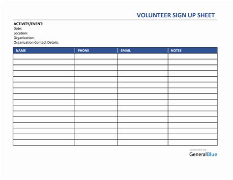 Volunteer Sign Up Sheet In Excel