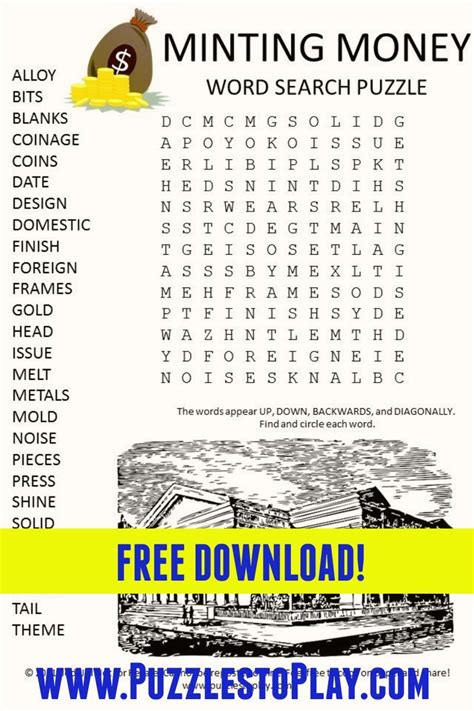 Minting Money Word Search Puzzle In 2021 Kids Word Search Printable