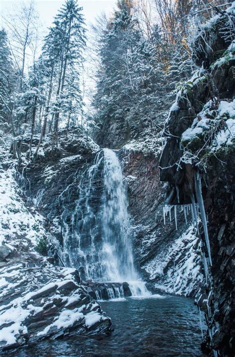 Waterfall In Winter Forest Stock Image Image Of River 80790137