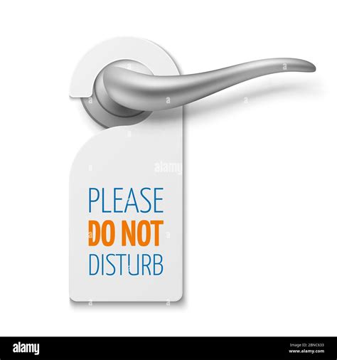 Silver Realistic Door Handle With Do Not Disturb White Blank Vector Sign Isolated On White Door