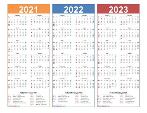 3 Year Calendar Printable 2021 2022 2023 Month Calendar Printable