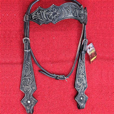 Western Horse Headstall Tack Bridle American Leather Black Rustic