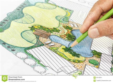 Landscape Architect Design Backyard Plan For Villa Stock Image - Image of engineer, garden: 58140051
