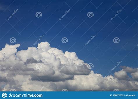 Bright Blue Sky With White Fluffy Beautiful Cloud Formation On Sunny