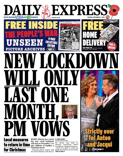 Daily Express Front Page 2nd Of November 2020 Tomorrows Papers Today