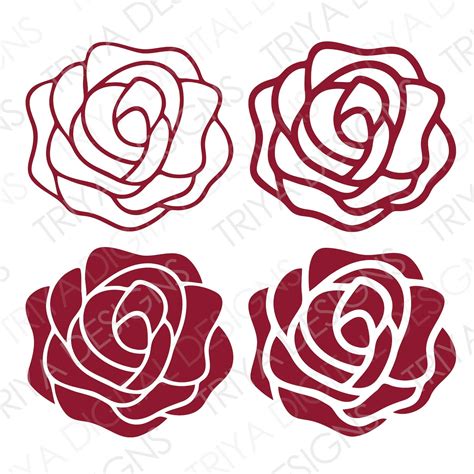 Rose SVG Cut File Four Roses Intricate Outline SVG Red - Etsy