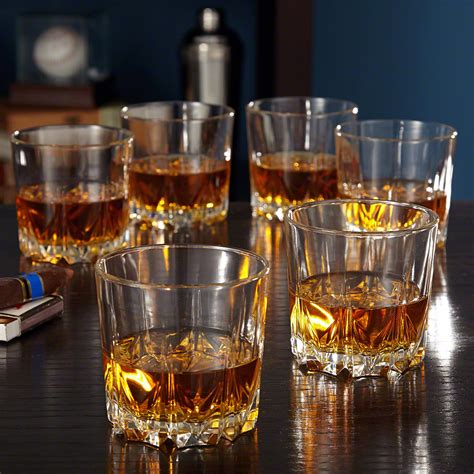 The heavy weight of the rich materials feels satisfying in the hand and lends durability to the elegant look. Florence Crystal Whiskey Glasses, Set of 6