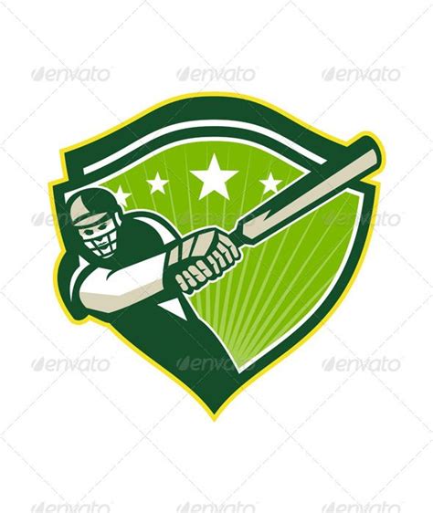 Retro Cricket Player Batsman Star Crest Cricket Logo Vector Graphics