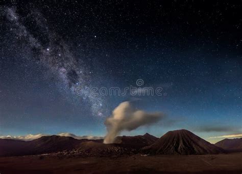 Night Sky And Milky Way Galaxy Above Mount Bromo Volcano Stock Image